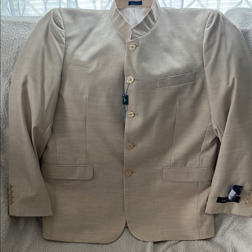 Men's Blu Martini Blazer Suit Jacket NWT Mandarin collar linen blend 42 R